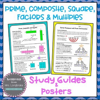 Preview of Prime, Composite, Square, Factors and Multiples Posters and Study Guides
