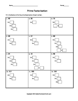 Prime Factorization Worksheet Bundle by Funsheets4math | TPT