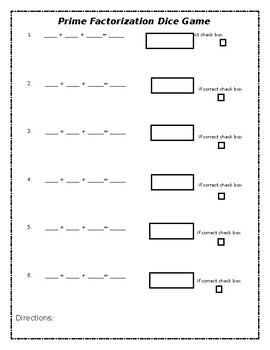 Preview of Prime Factorization Dice Game