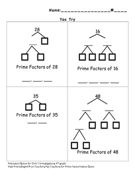 Prime Factorization - Extension Activity Unit 1 4th Grade Investigations