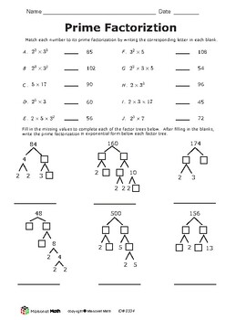 prime factorization factor trees packet tpt