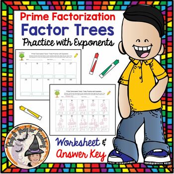 Preview of Prime Factorization Factor Trees Practice Worksheet with Exponents & Answer KEY