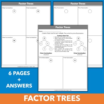 Prime Factorization Worksheets - Factor Trees and Ladder Method Activities