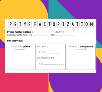 Preview of Prime Factorization Notes and Answer Key