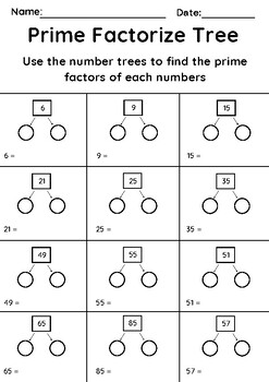 Prime Factorization Trees worksheets by Freedom Education | TPT