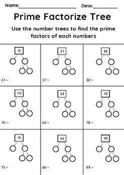 Prime Factorization Trees worksheets by Freedom Education | TPT