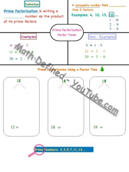 Preview of Prime Factorization - Using Factor Trees Student Scaffolded notes and Answer key