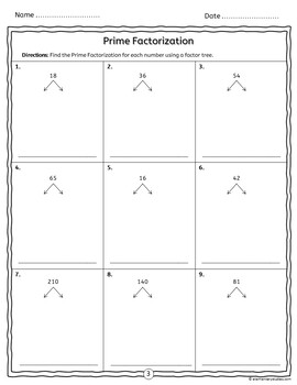 Prime Factorization using Factor Tree, LCM and GCF Worksheets | TpT