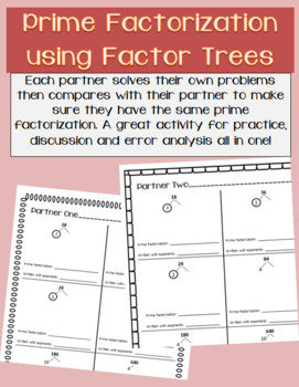 Prime Factorization using Factor Trees -- Partner Activity by My Math Mania