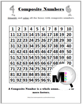 Prime and Composite Number Charts and Student Worksheets by Marcia Murphy