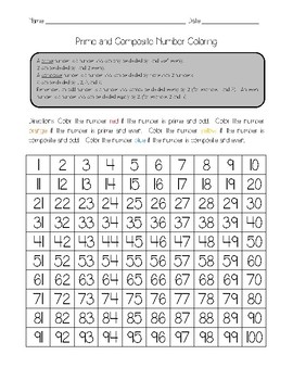 Prime and Composite Number Coloring Worksheet by Come Learn With Me