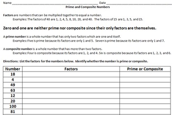 Prime and Composite Numbers - Factors SOL 5.3a, Sorts, Pretest/Posttest ...