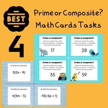 Preview of Prime and Composite Numbers: Interactive Math Task Cards Simplifying Express 4