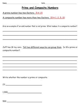 Prime and Composite Numbers - Worksheets by Miss Christina's Class