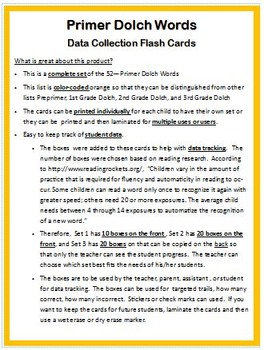 Preview of Primer Dolch Sight Word Flash Cards with Data Tracking Options - RF.K.3