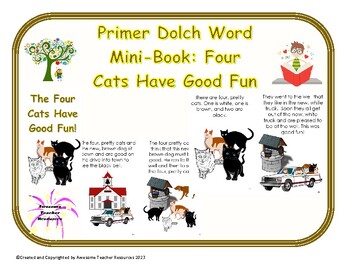 Preview of Primer Dolch Word Four Cats Have Good Fun MiniBook