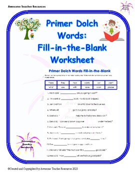 Preview of Primer Dolch Words Fill-in-the-Blank Worksheet