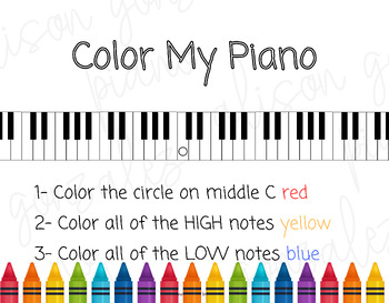 Preview of Primer PRESTAFF Color my Piano  PRINTABLE