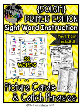 Preview of Primer Dolch Sight Word Picture Cards and Catch Phrases {WORD WALL CARDS}