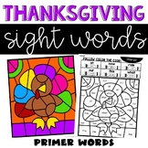 Primer Sight Words Worksheets for Thanksgiving