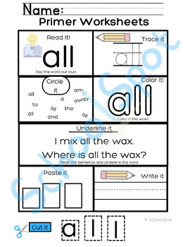 Preview of Primer Sight Words with Phonics Practice