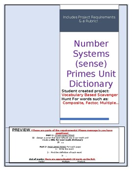 Preview of Primes Math Dictionary/ Scavenger Hunt (PBL)