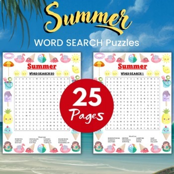 Preview of Printable Summer word search Puzzles Worksheet With Solutions - Fun Activities