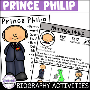 Preview of Prince Philip Biography Activities, Worksheets, Flip Book - British Royal Family