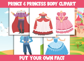 Preview of Prince and Princess Body Clipart Collection for PreK to 6th Grade, 20 Pages