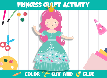 Preview of Princess Craft Activity : Color, Cut, and Glue for PreK to 2nd Grade, PDF File