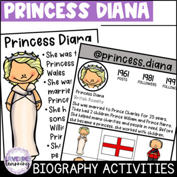 Preview of Princess Diana Biography Activities, Worksheets, Report, and Flip Book
