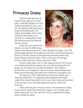 Princess Diana Reading Passage and Comprehension Questions | TPT