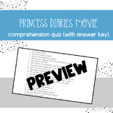 Princess Diaries Movie Comprehension Quiz with Answer Key