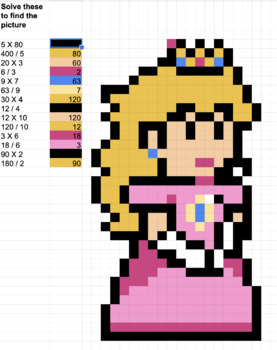 Preview of Princess Peach Inspired Math Mystery Pixel Art