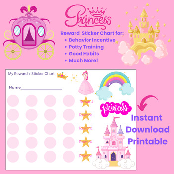Preview of Princess Printable Reward Sticker Chart Instant Download