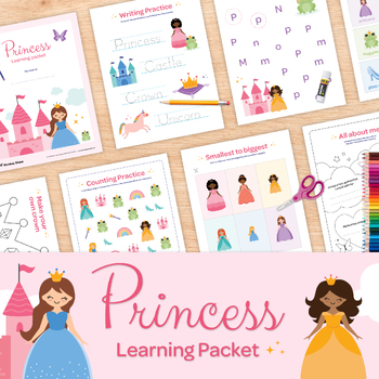 Preview of Princess Theme Preschool Pack: Letters, Numbers, Colors, Sorting, Matching, etc.