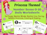 Princess Themed Daily Number Sense Worksheets Number 0-10