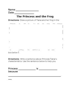 Preview of Princess and the Frog Movie Worksheet ~ Editable ~ Beg/Mid/End ~ Writing