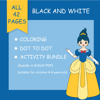 Preview of Princess coloring and activity pages.