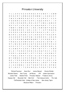 Princeton University Crossword and Word Search Bell Ringer TPT