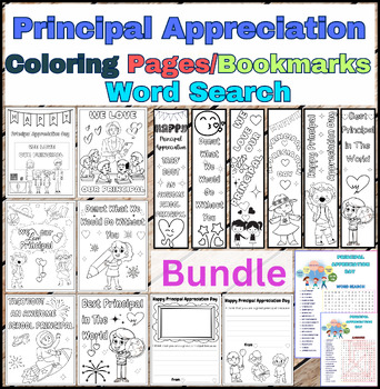 Preview of Principal Appreciation Day Activity:Coloring Pages,Bookmarks/Word Search Puzzle.