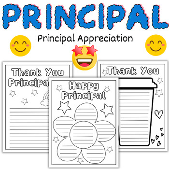 Preview of Principal Appreciation Day - Happy Thank You Coloring Pages and Writing Cards