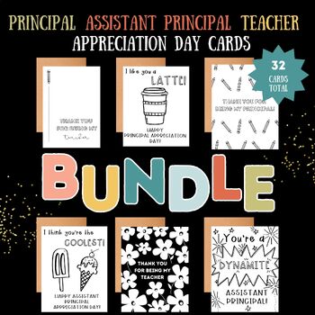 Preview of Principal/Assistant Principal/Teacher/Nurse Appreciation Cards-32 Cards in All