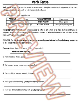 Preview of Present, Future, and Past Verb Tenses Worksheets. Editable Word Docs. HS English