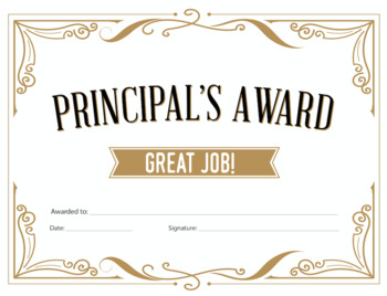 Principal S Award Reward Certificate Editable Tpt