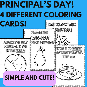 Preview of Principal's Day Coloring Page CARDS -  YOU GET 4 CARDS
