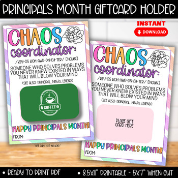 Preview of Principals Month Chaos Coordinator Gift Card, Principal Tag Appreciation