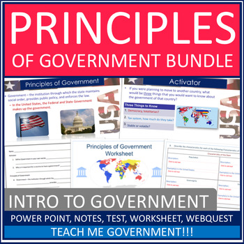 Preview of Principles of American Government Power Point, Worksheet, Webquest, Test, Bundle
