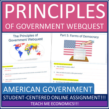 Preview of Principles of American Government Webquest Printable Worksheet or Google Slides