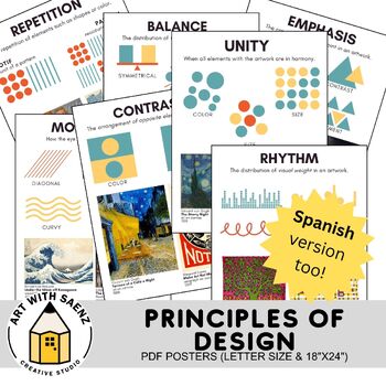 Preview of Principles of Design Posters 18"x24" & Letter size English and Spanish
